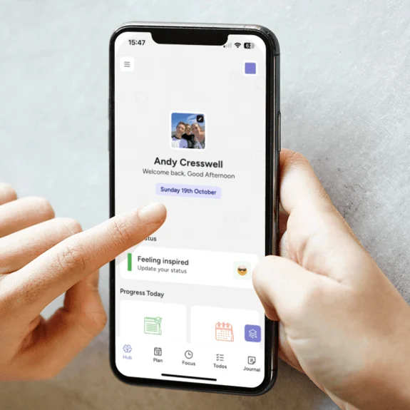 Caregiver view showing mood updates and daily overview
